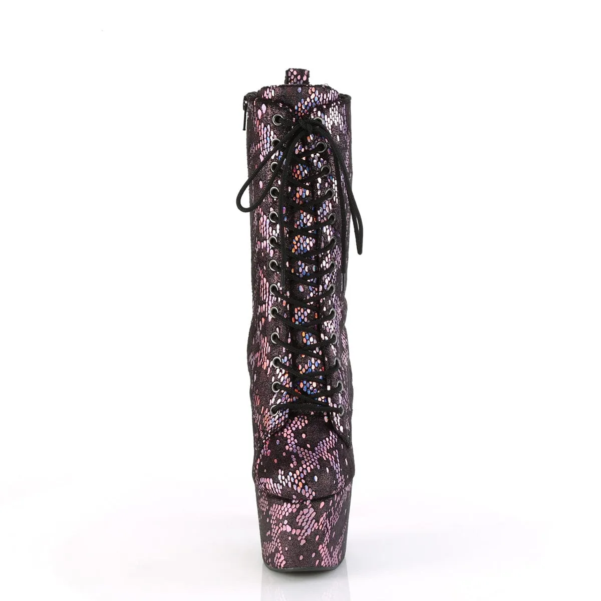 ADORE-1040S Platform  Baby Pink Metallic Hologram Snake Print Fabric