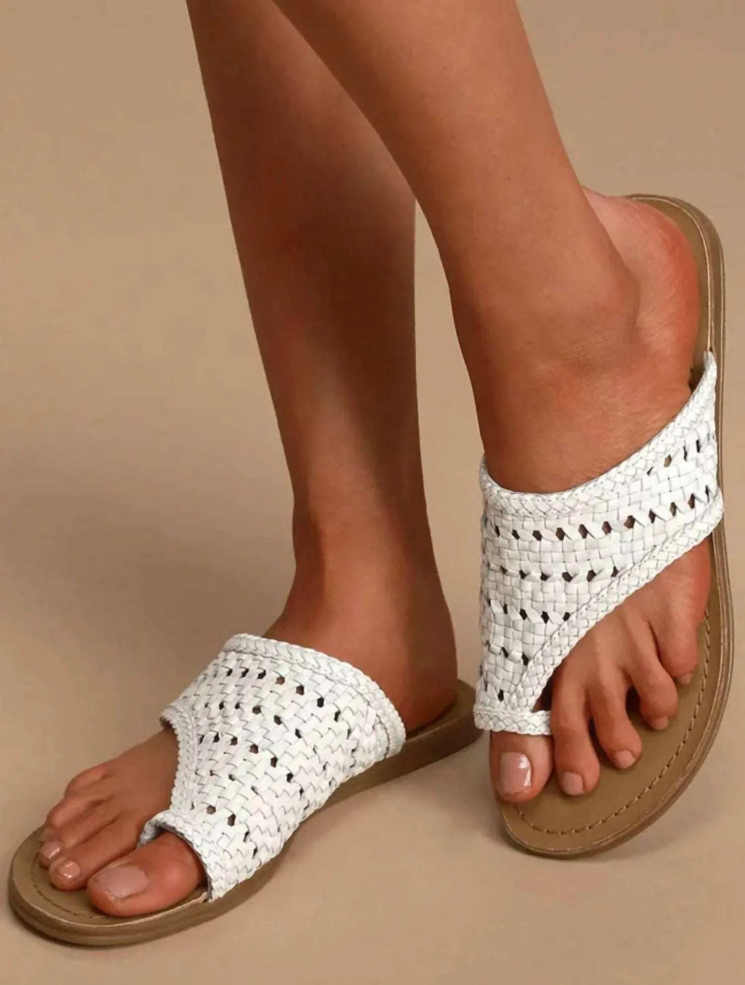 Athena Loop Woven Sandal In White