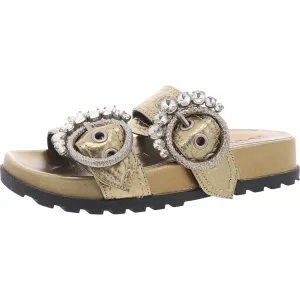 Barlow Womens Embellished Leather Slide Sandals
