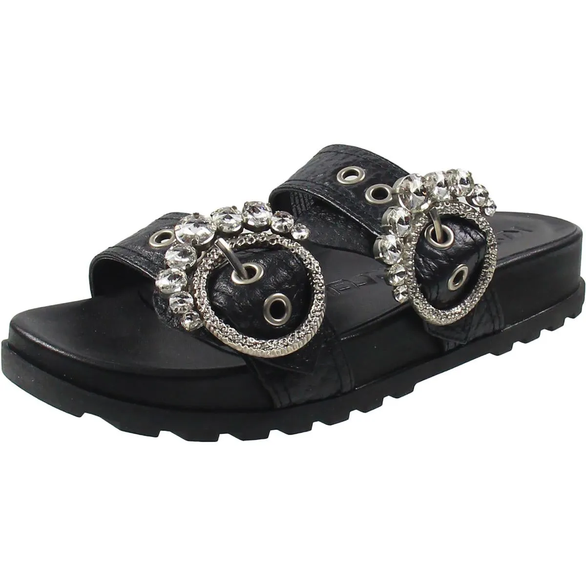 Barlow Womens Embellished Leather Slide Sandals
