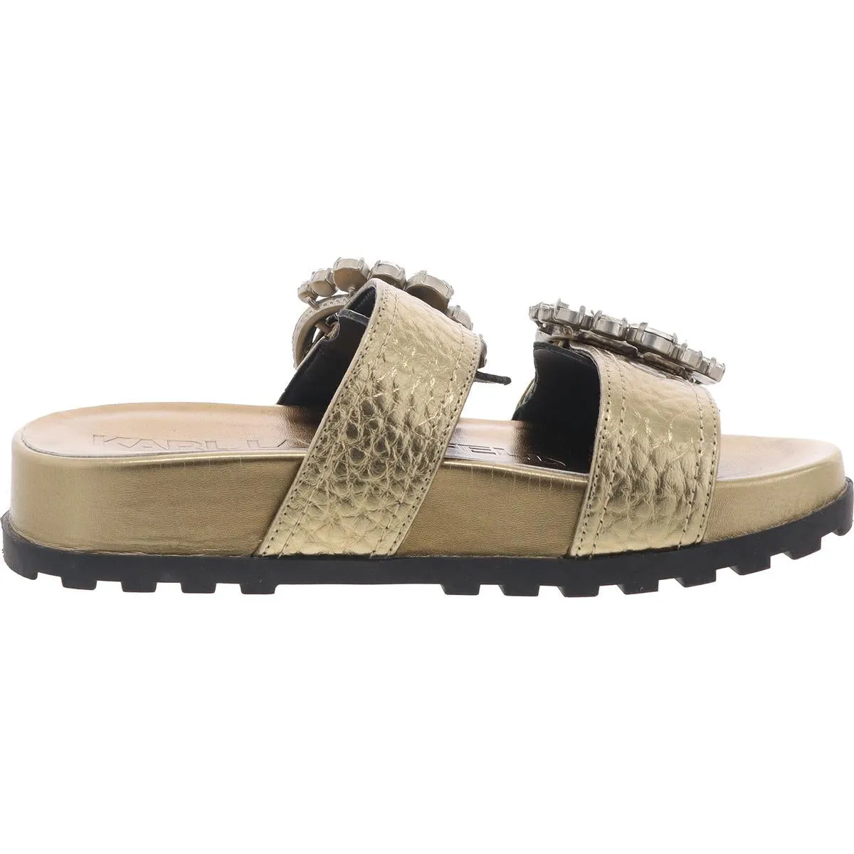 Barlow Womens Embellished Leather Slide Sandals