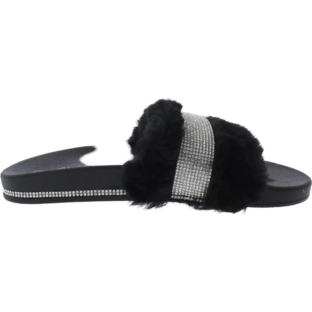 Best Wishes Womens Faux Fur Rhinestone Slide Sandals
