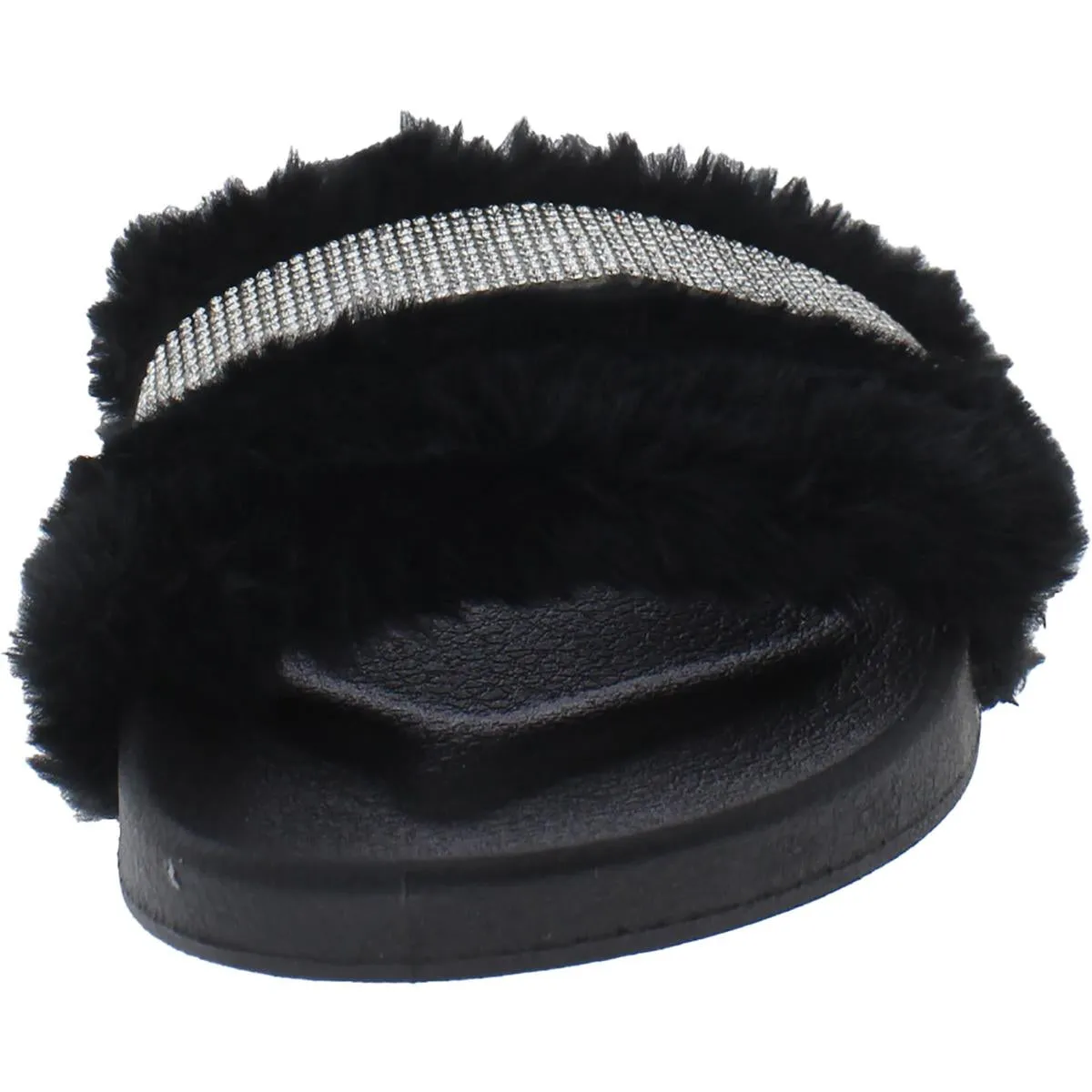 Best Wishes Womens Faux Fur Rhinestone Slide Sandals