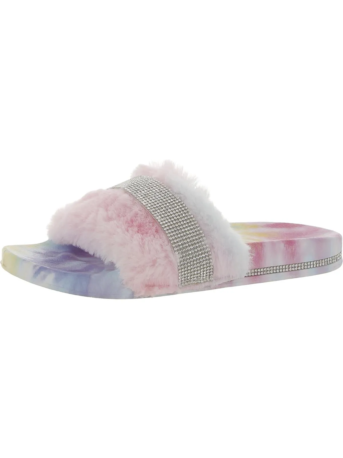 Best Wishes Womens Faux Fur Rhinestone Slide Sandals