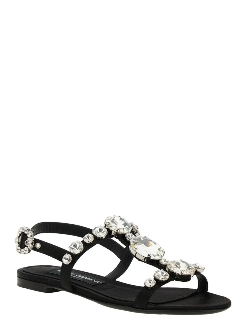 Black Embroidered Stones Sandals