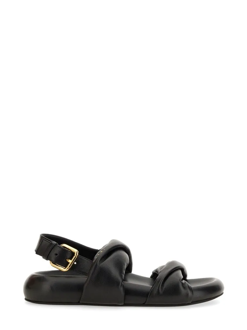 Black Leather Sandals With Knotted Upper