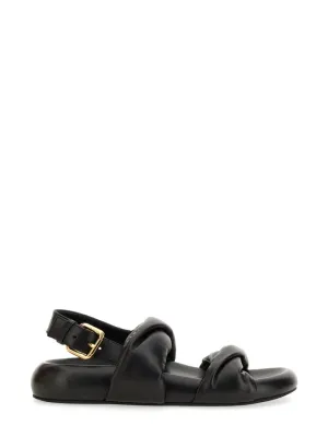 Black Leather Sandals With Knotted Upper