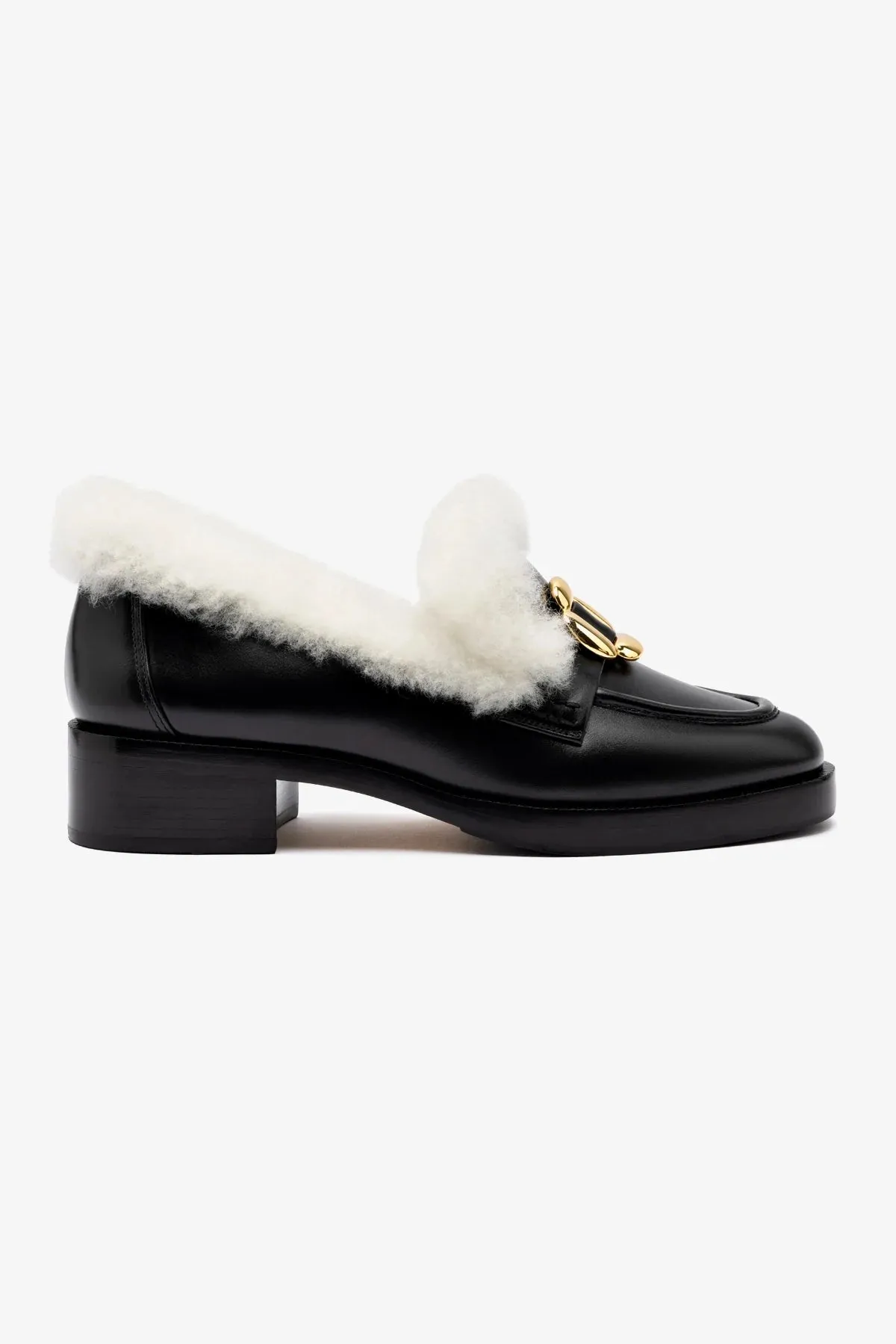 Bobbie Loafer In Black Leather and Natural Shearling