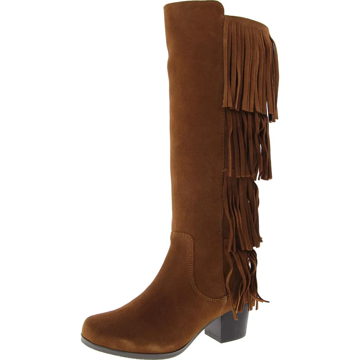 Cassie Womens Suede Fringe Knee-High Boots
