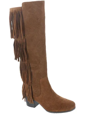 Cassie Womens Suede Fringe Knee-High Boots
