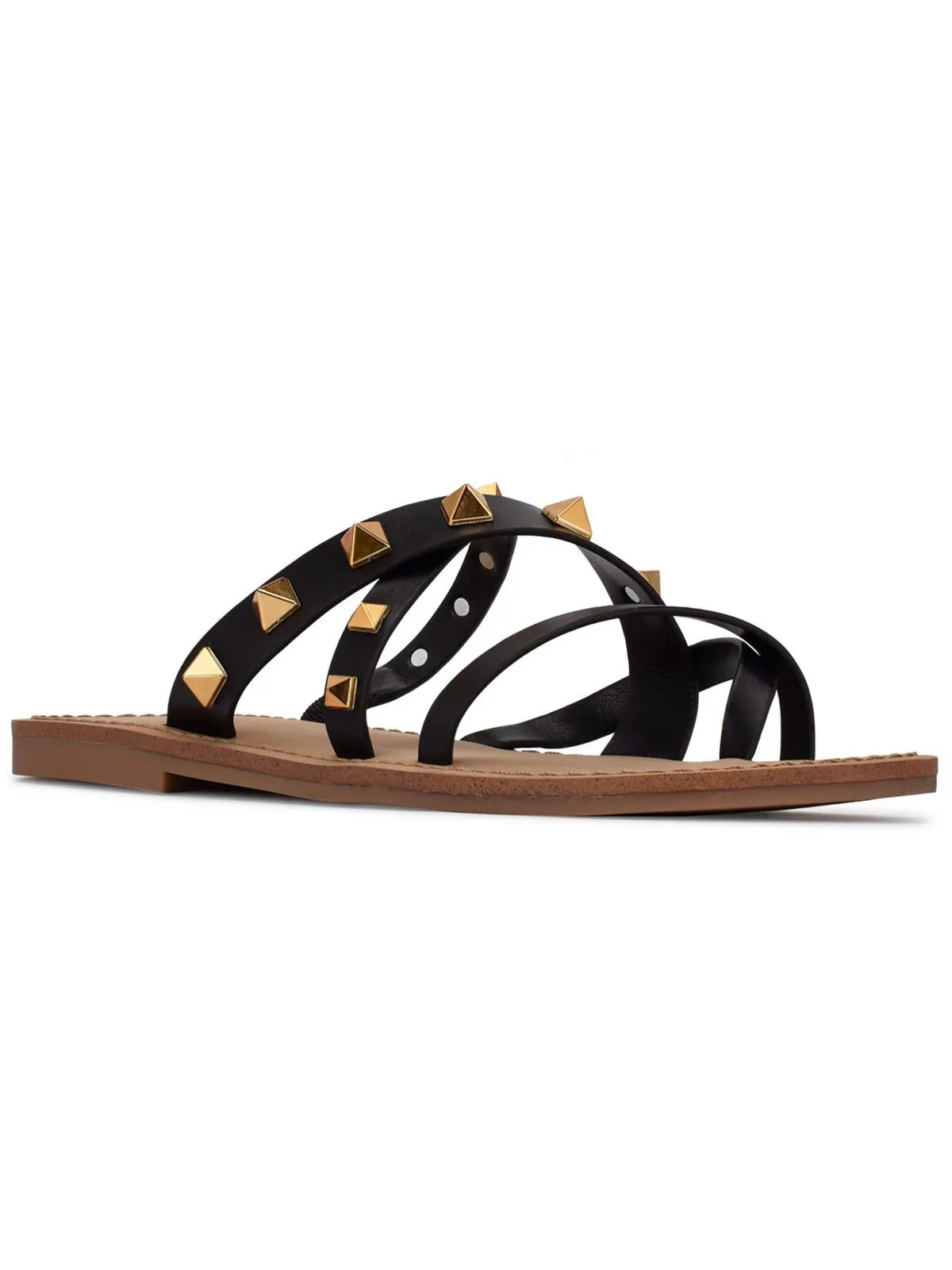 Cerri Womens Faux Leather Studded Slide Sandals