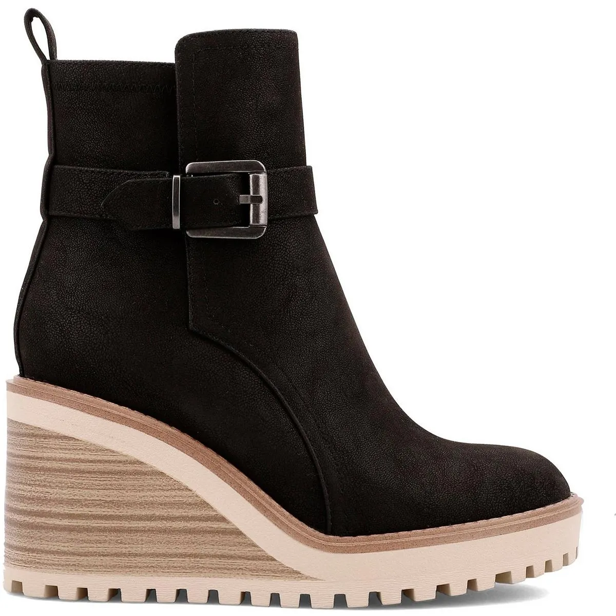 Cleste Womens Buckle Manmade Wedge Boots