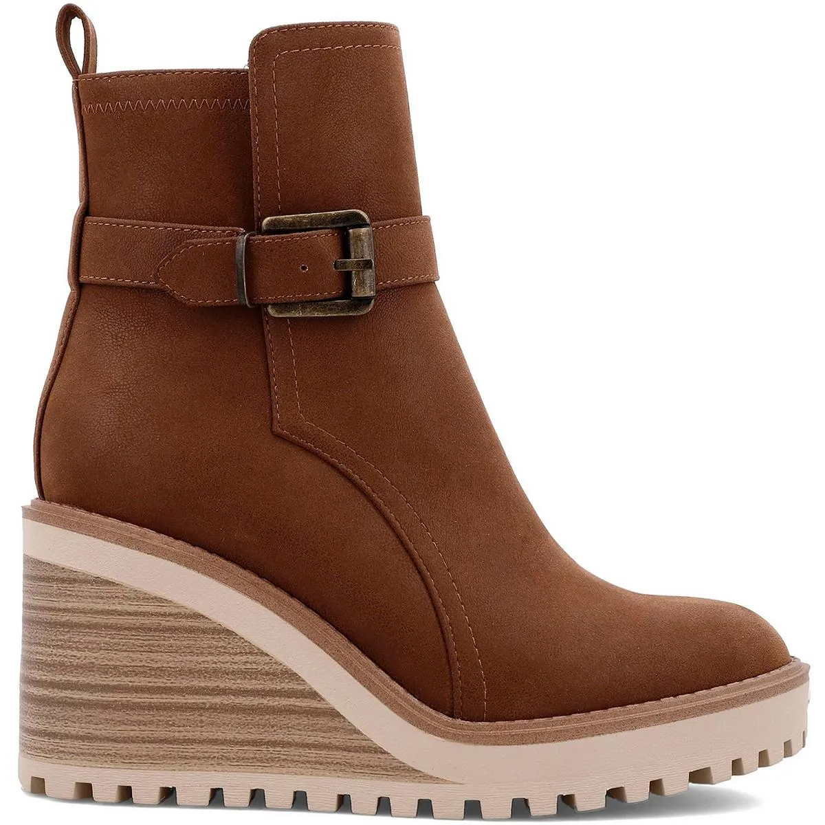Cleste Womens Buckle Manmade Wedge Boots