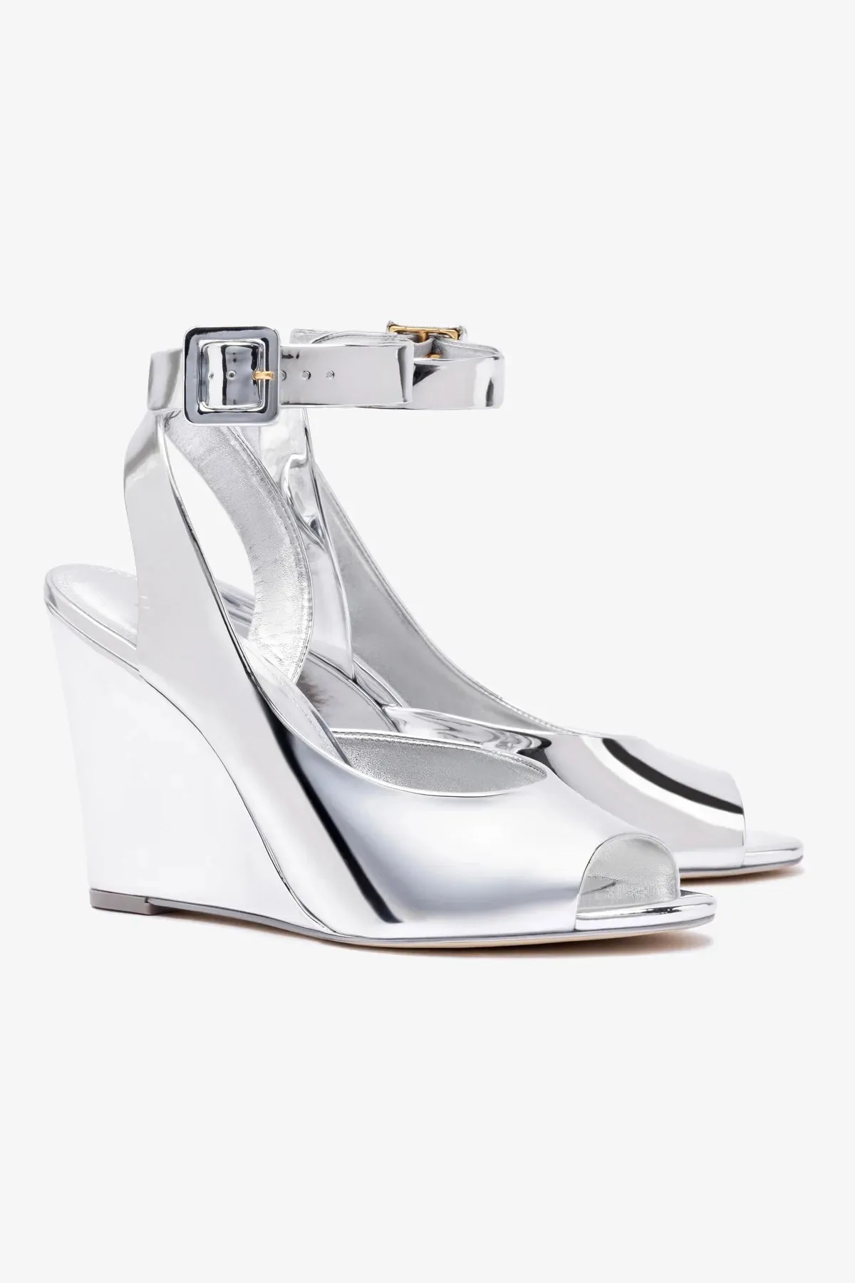 Deena By Larroud Wedge Sandal In Silver Specchio