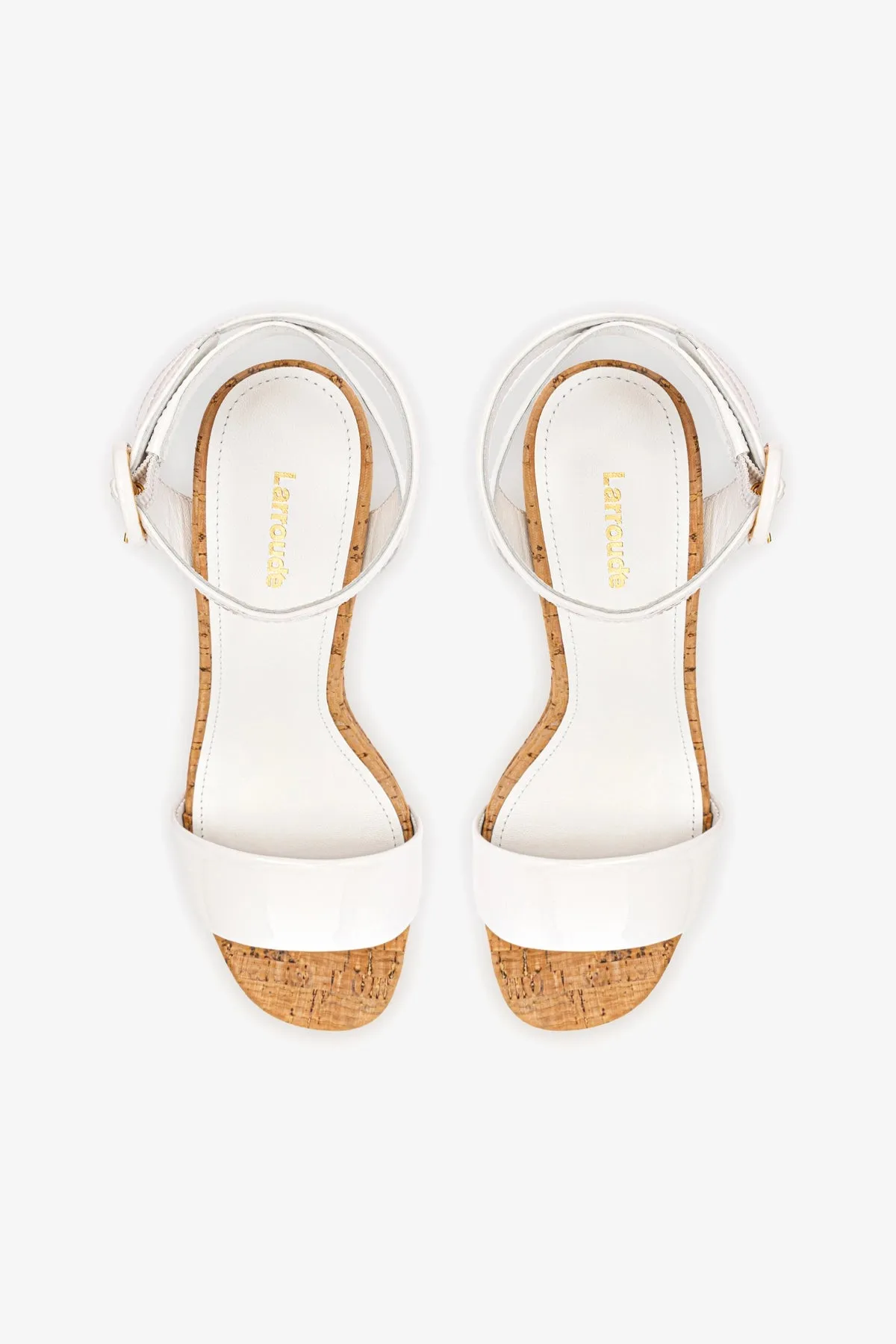 Dolly Sandal In White Patent Leather and Natural Cork