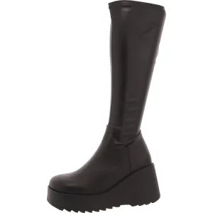 Duke Womens Faux Leather Tall Wedge Boots