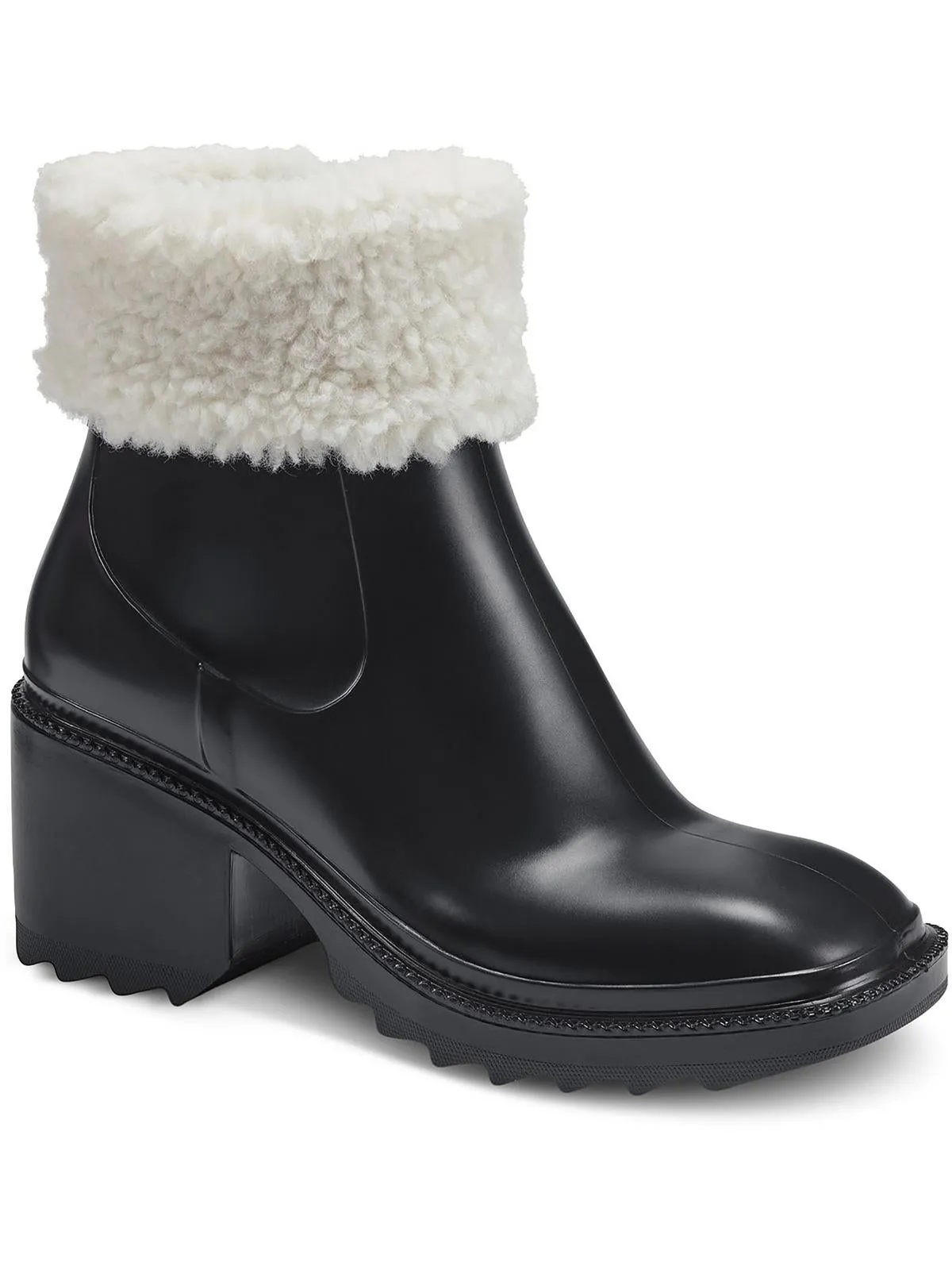 Eadin Womens Faux Fur Lined Faux Fur Trim Rain Boots
