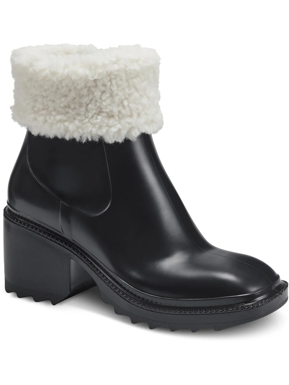 Eadin Womens Faux Fur Lined Faux Fur Trim Rain Boots