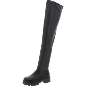 Eureva Womens Faux Leather Pull On Over-The-Knee Boots