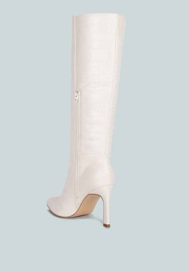 fewocious croc high heel calf boots