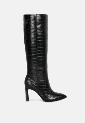 fewocious croc high heel calf boots