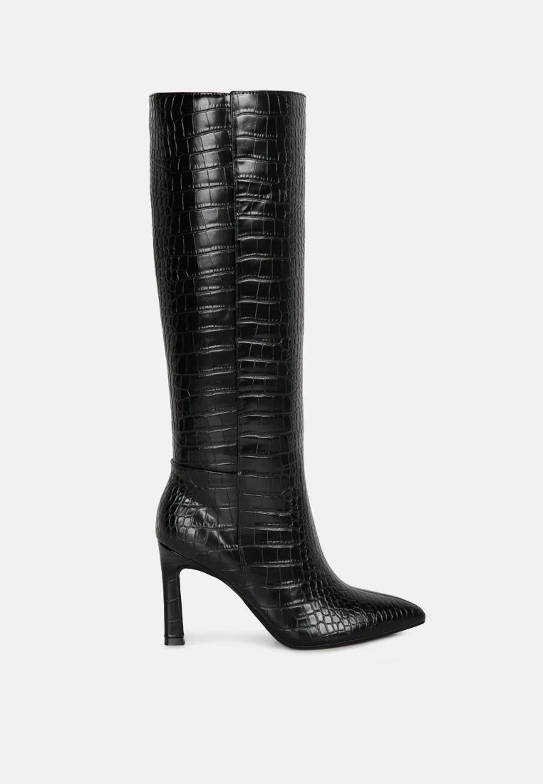 fewocious croc high heel calf boots