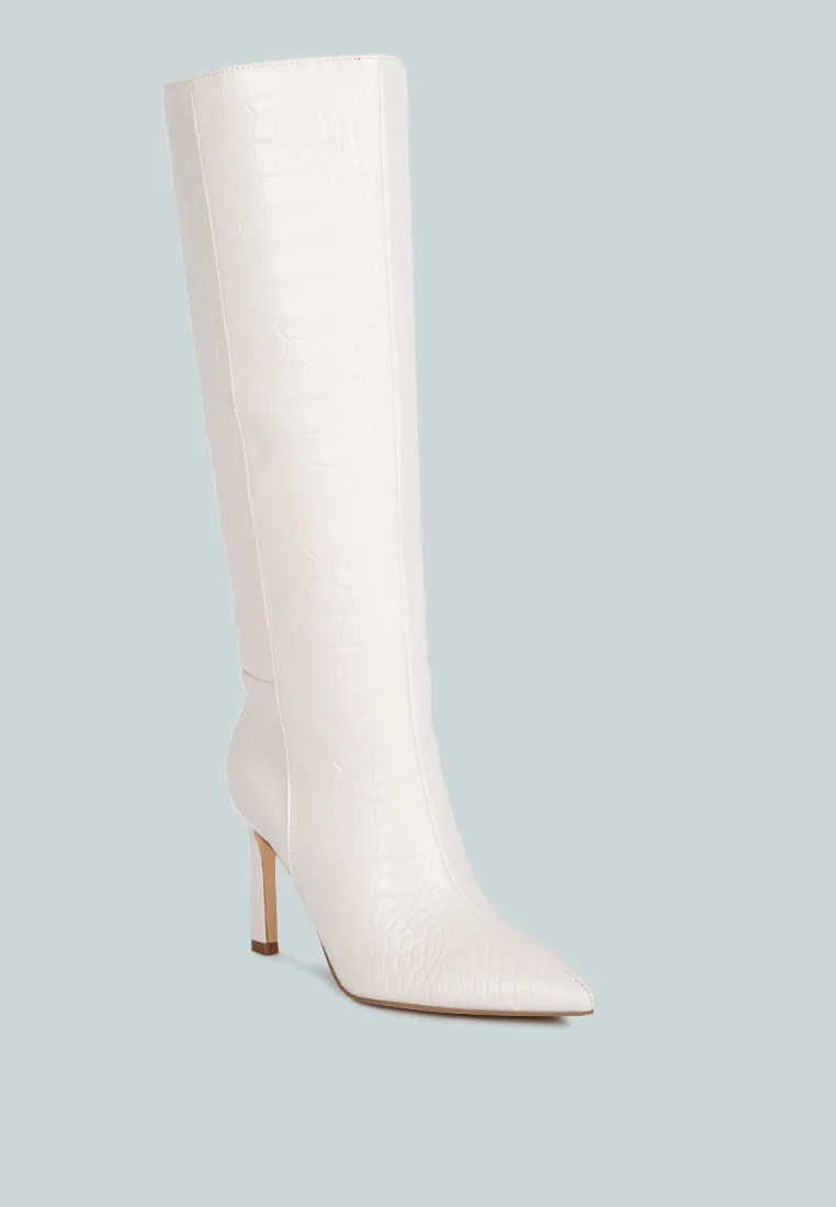 fewocious croc high heel calf boots