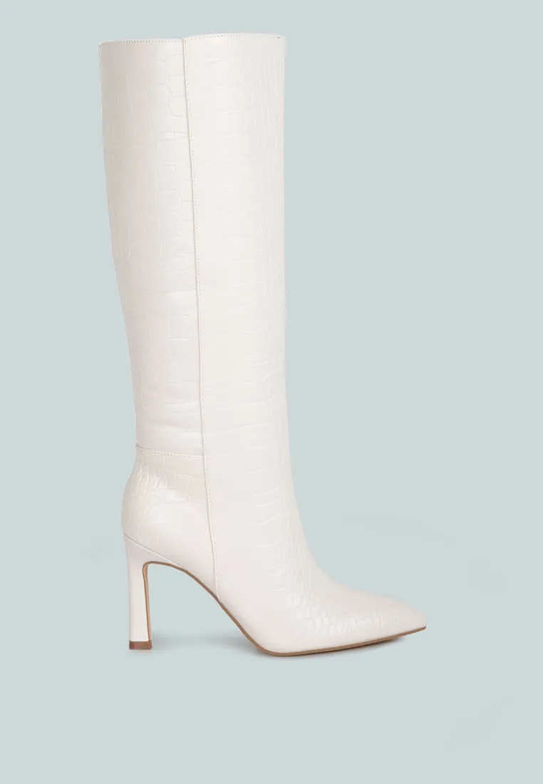 fewocious croc high heel calf boots
