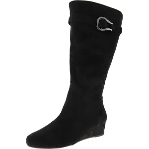 GELSEY Womens Faux Suede Zipper Knee-High Boots