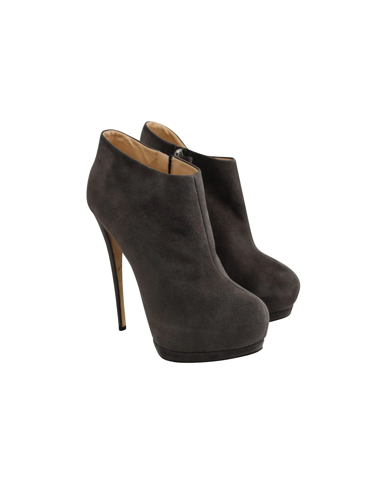 Giuseppe Zanotti Platform Heel Ankle Boots in Gray Suede
