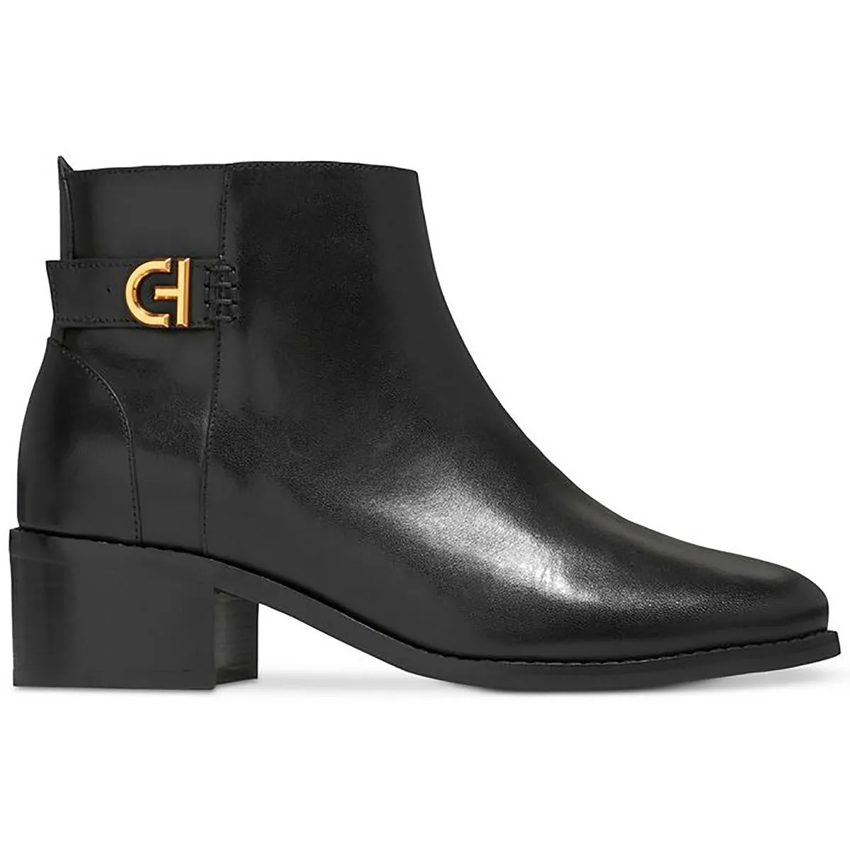 Holis Buckle Womens Leather Stacked Heel Ankle Boots