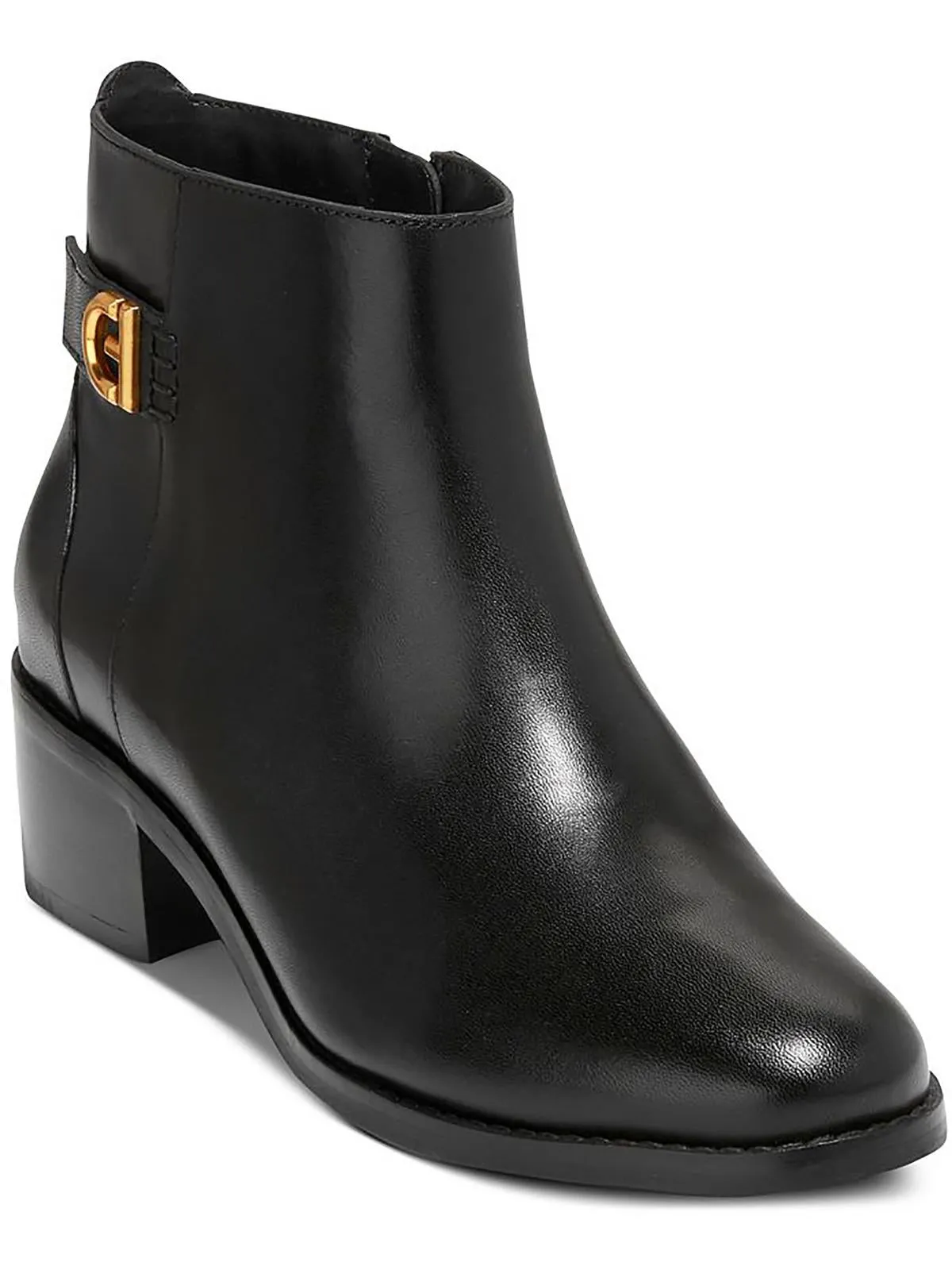 Holis Buckle Womens Leather Stacked Heel Ankle Boots