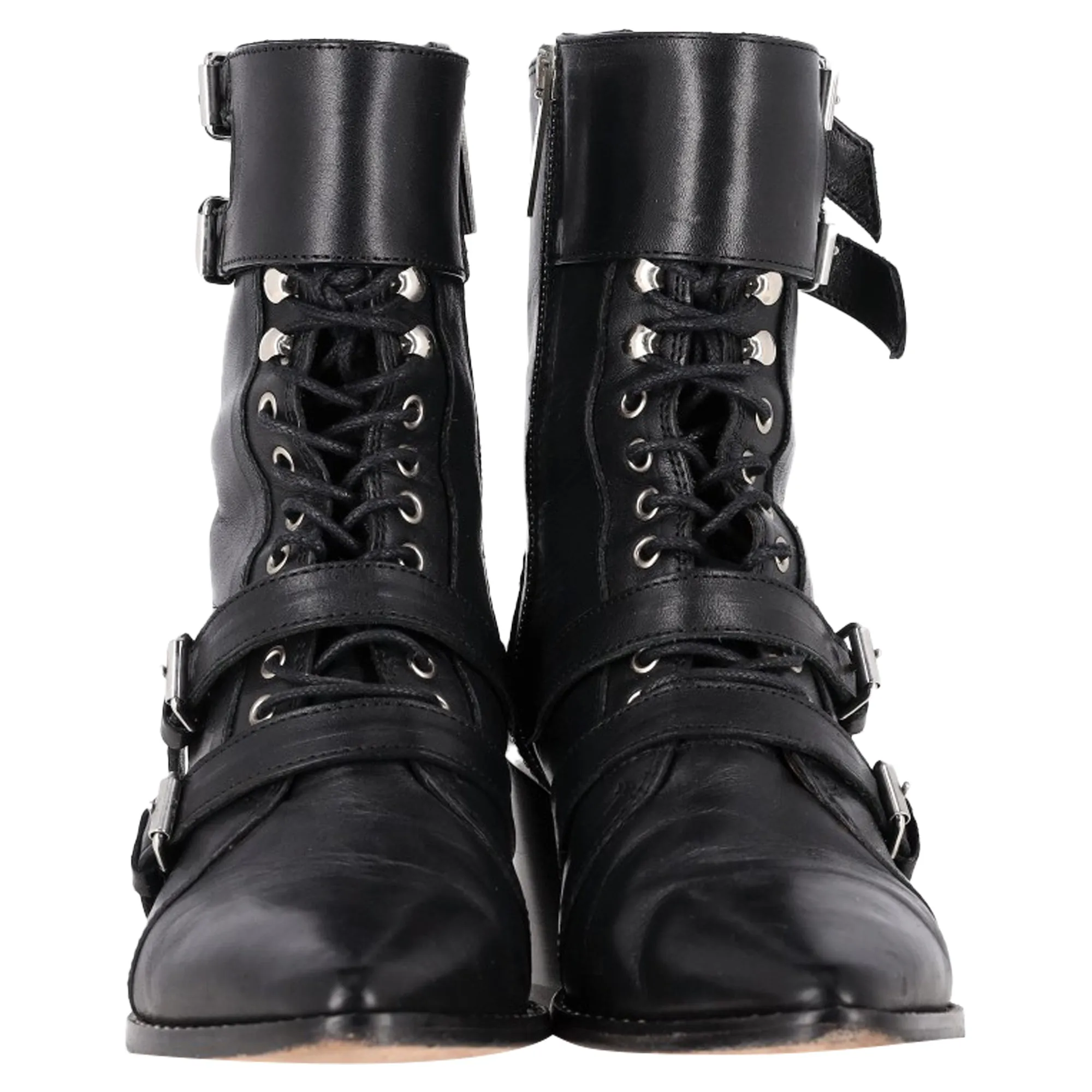 IRO Buckled Lace-up Ankle Boots in Black Leather