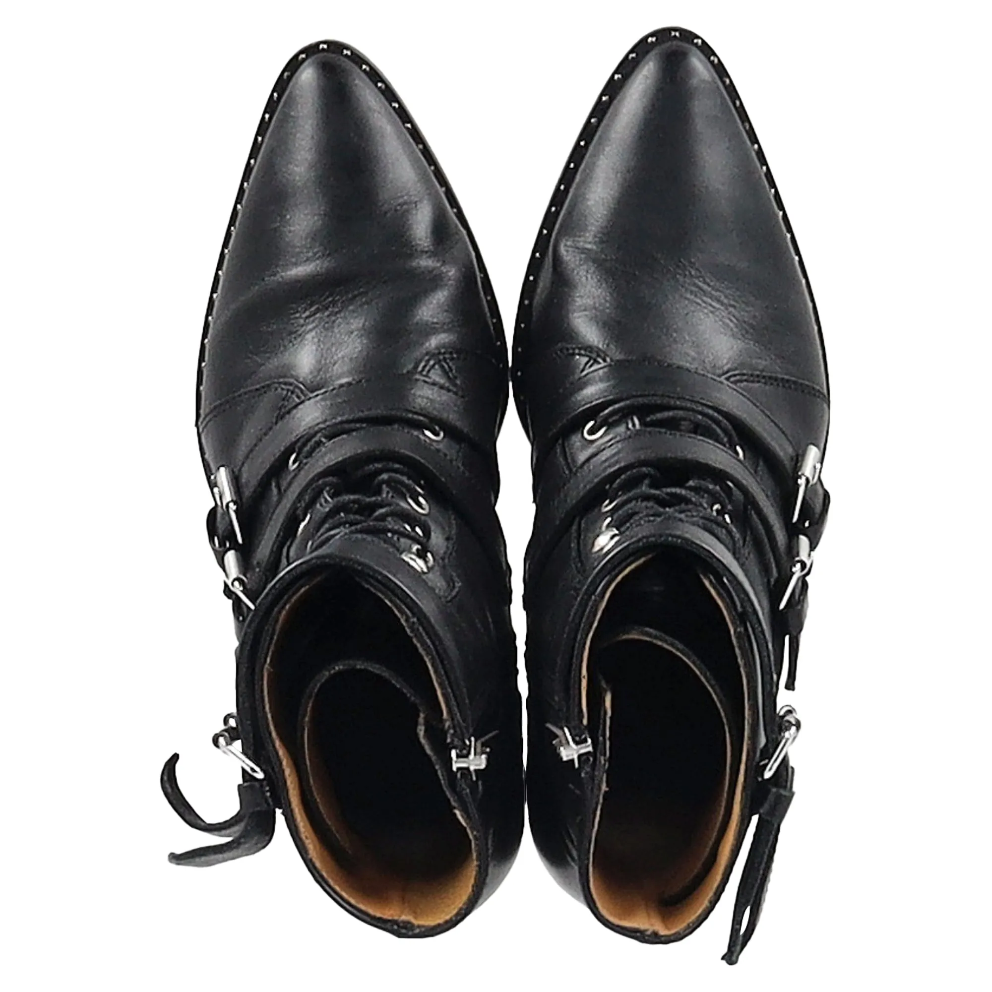 IRO Buckled Lace-up Ankle Boots in Black Leather