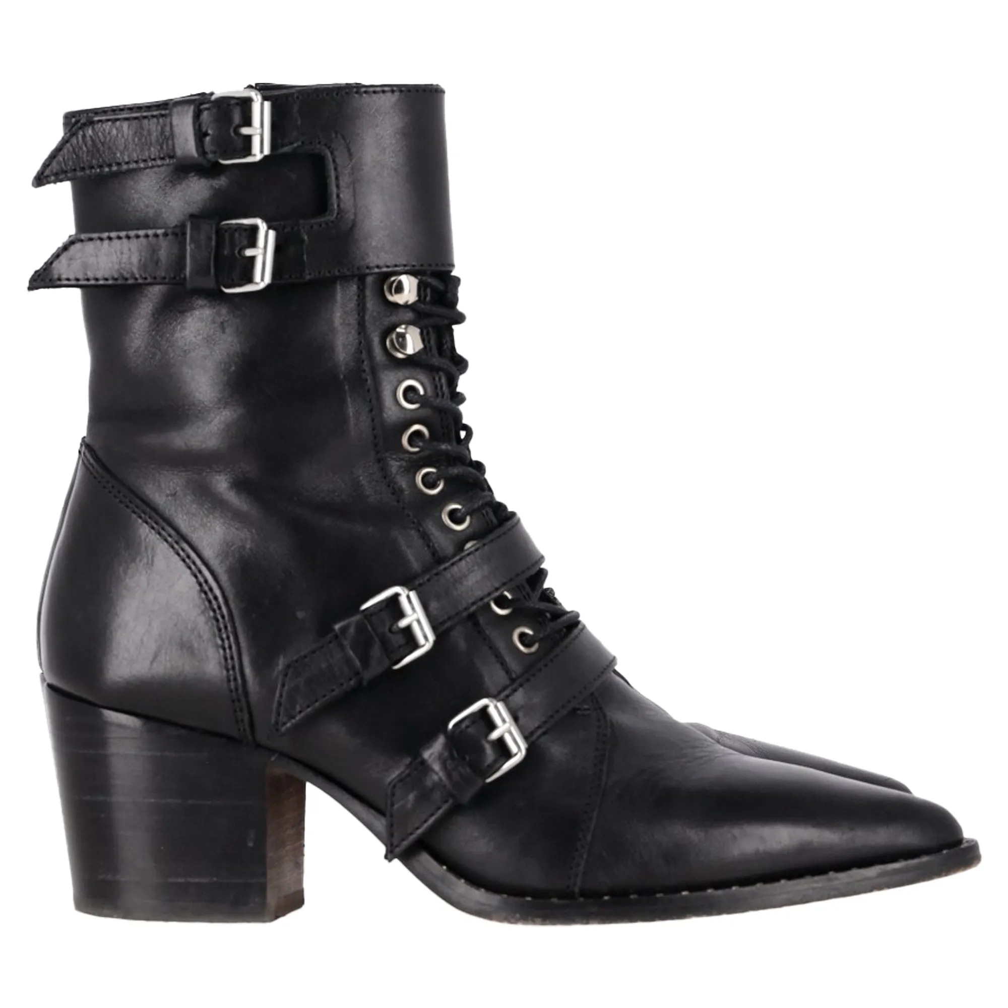 IRO Buckled Lace-up Ankle Boots in Black Leather