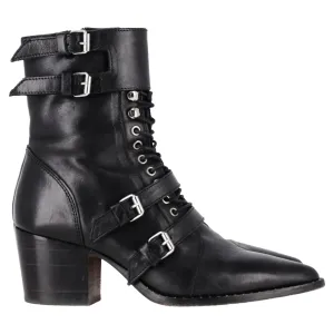 IRO Buckled Lace-up Ankle Boots in Black Leather