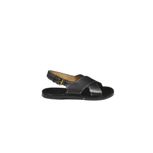 Jane Low Sandals In Black Smooth Leather