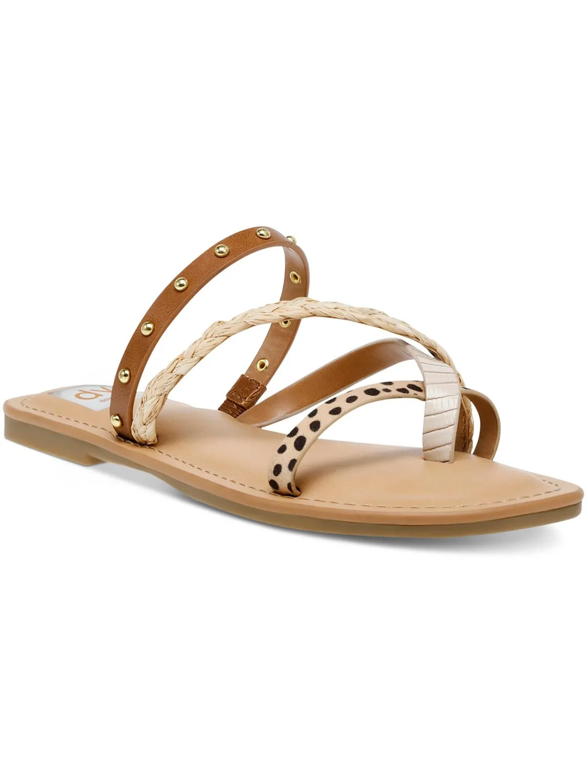 Jessa Womens Faux Leather Studded Slide Sandals