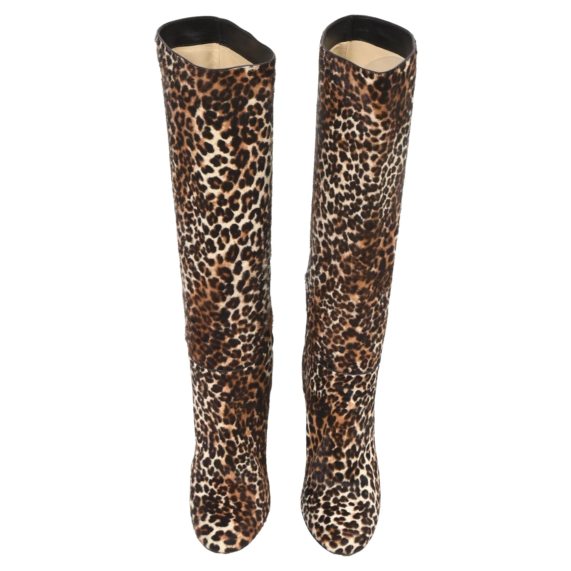 Jimmy Choo Leopard Print Knee-High Boots in Brown Pony Hair