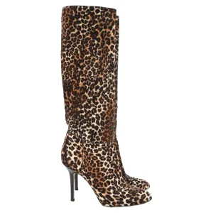 Jimmy Choo Leopard Print Knee-High Boots in Brown Pony Hair