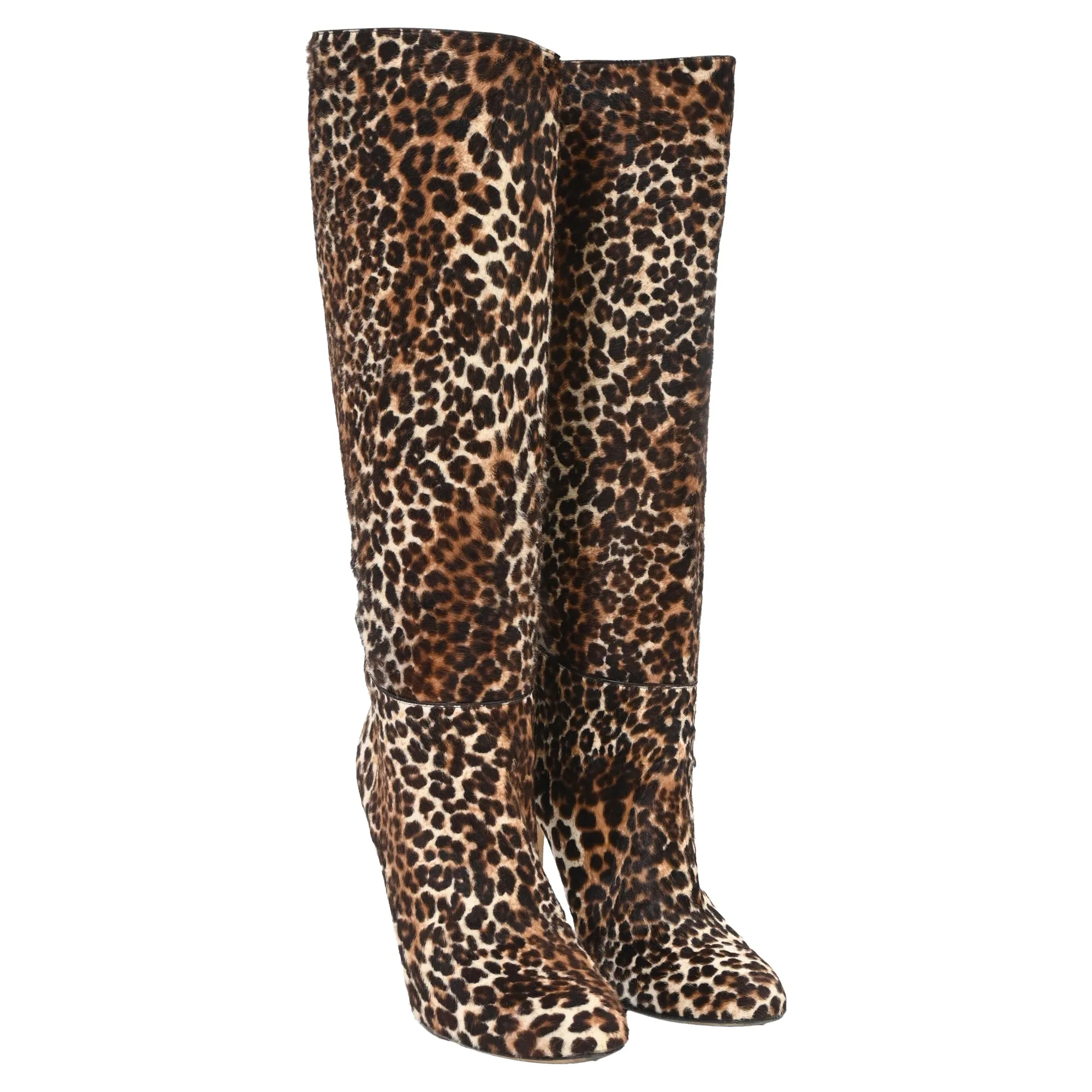 Jimmy Choo Leopard Print Knee-High Boots in Brown Pony Hair