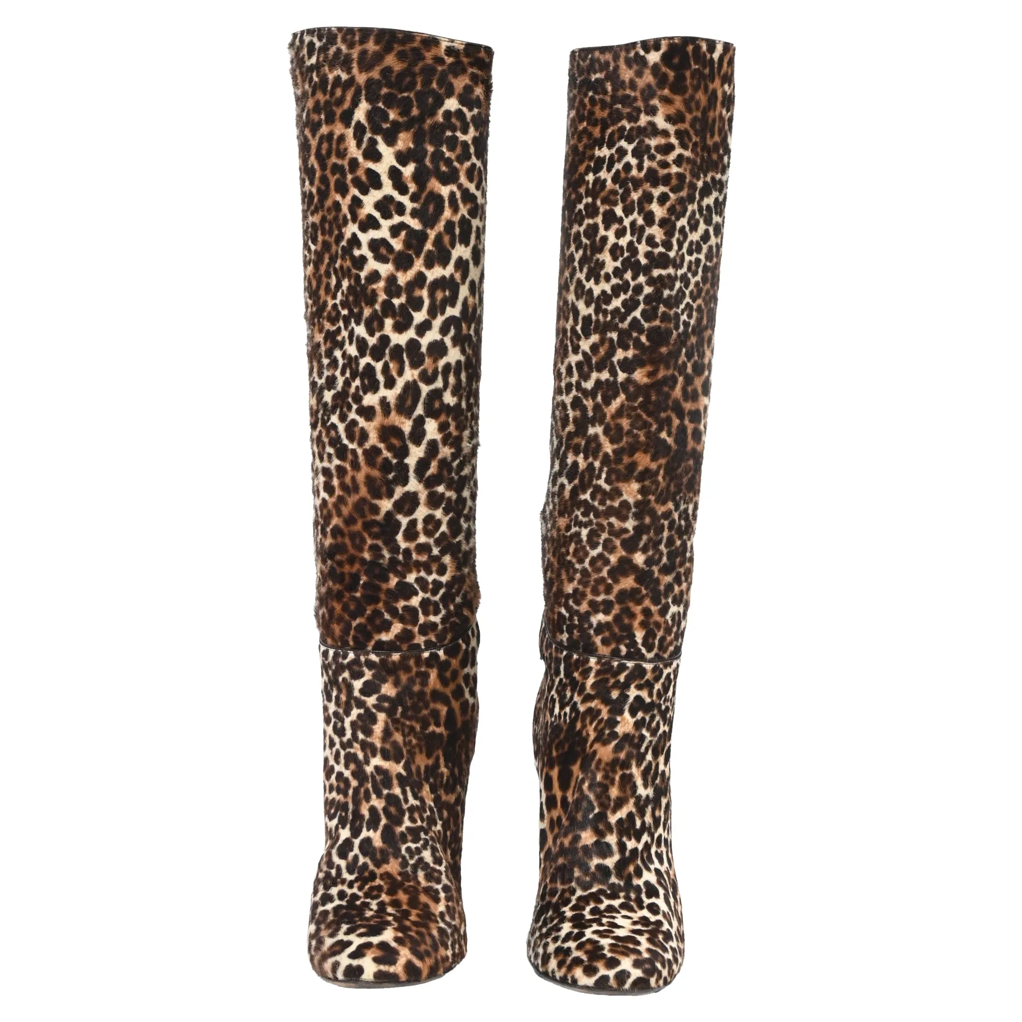 Jimmy Choo Leopard Print Knee-High Boots in Brown Pony Hair