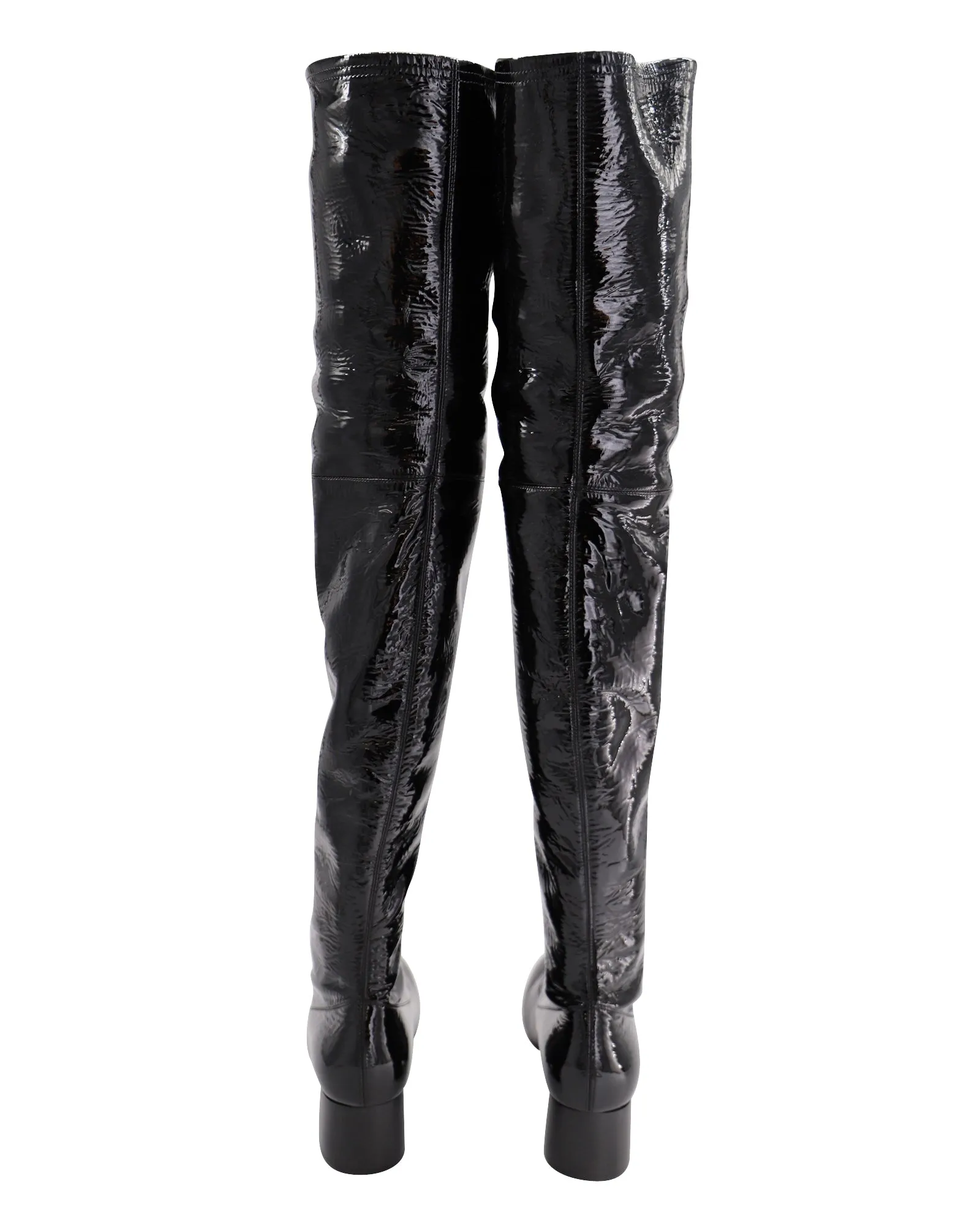 Khaite Sedona Knee Boots in Black Patent Leather