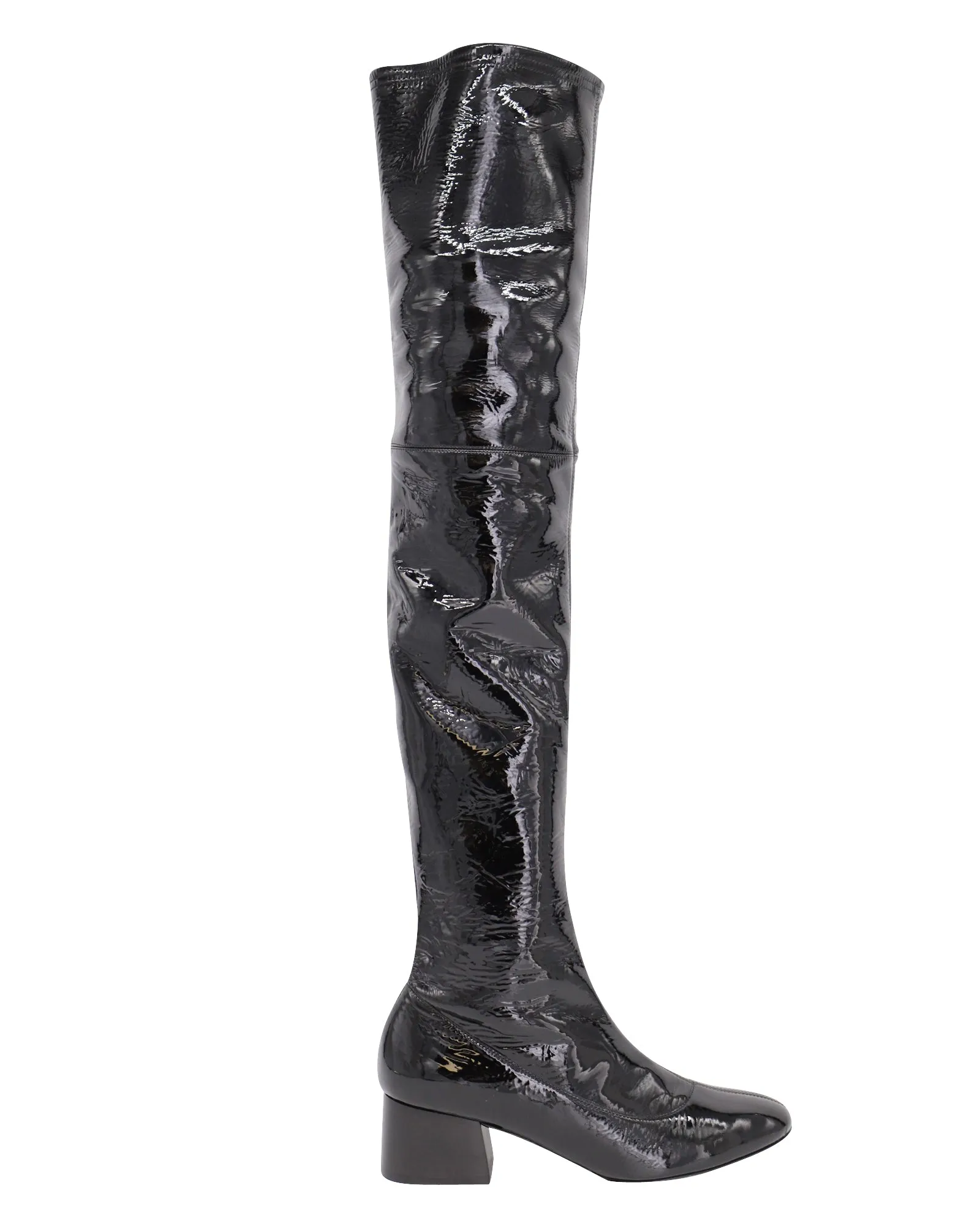 Khaite Sedona Knee Boots in Black Patent Leather