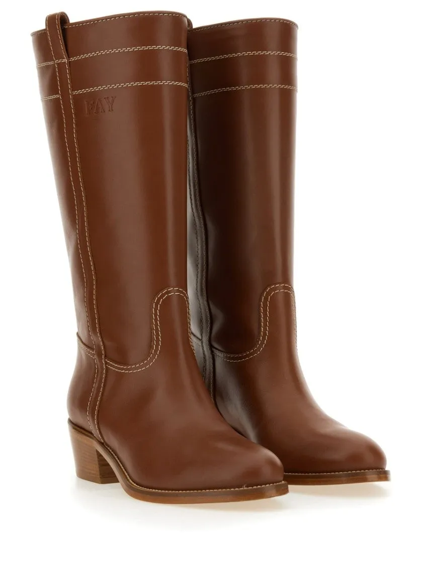 Knee-High Brown Calf Leather Boots