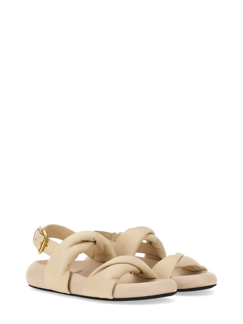 Knotted Design Leather Sandals With Adjustable Buckle