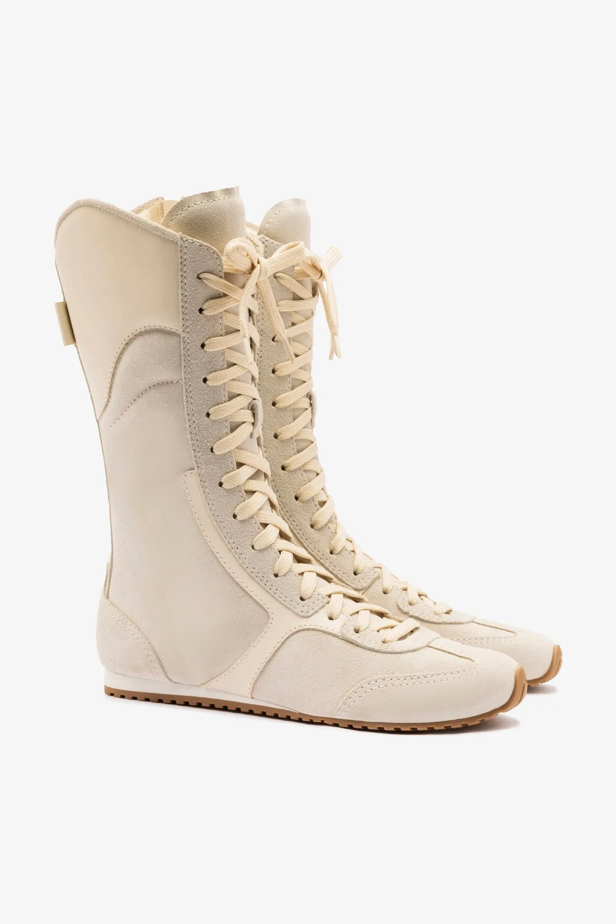 Larroud x Jonathan Cohen Flat Lo Sneaker Boot In Mushroom Grey Suede and Ivory Leather