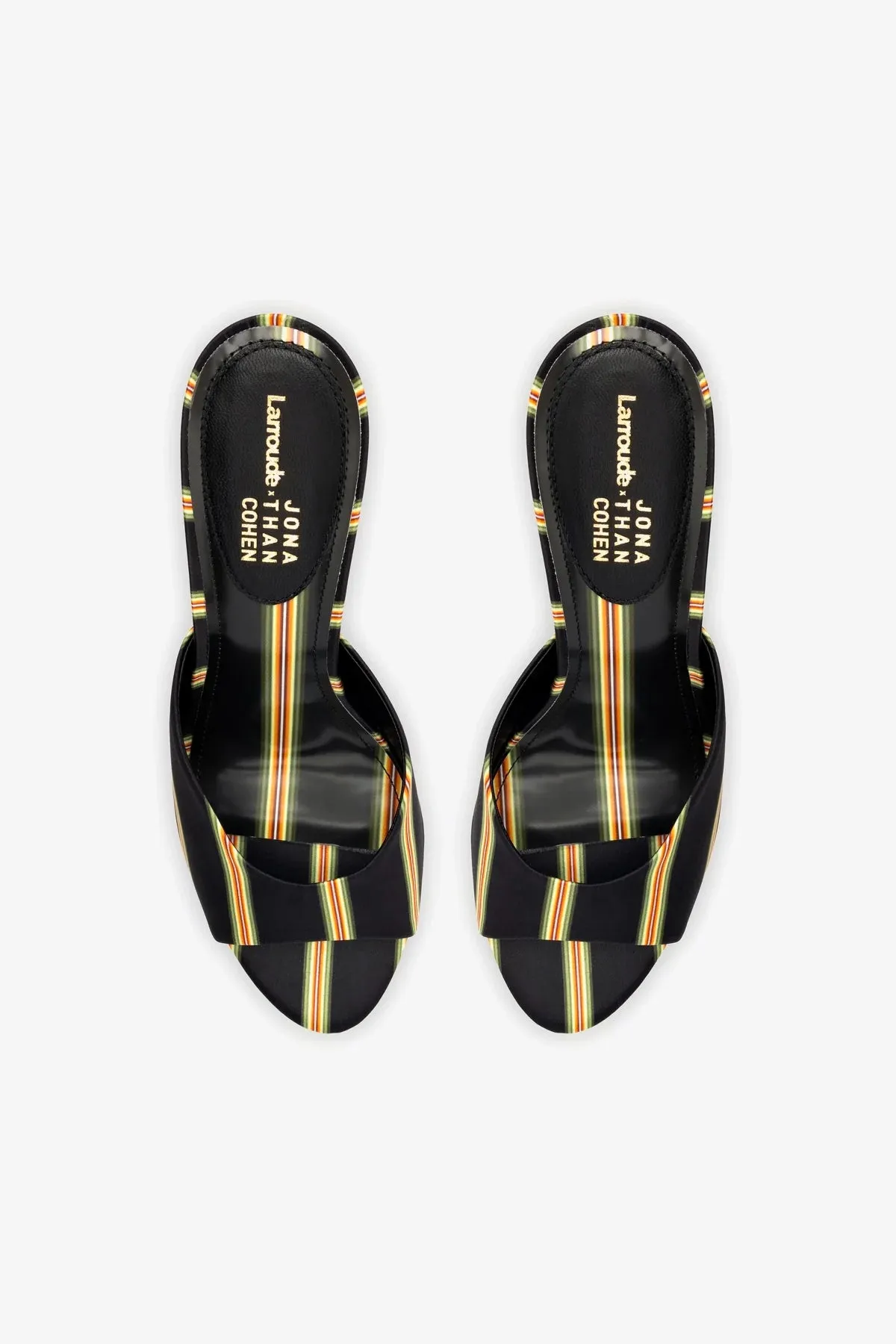 Larroud x Jonathan Cohen Mule In Black Striped Satin