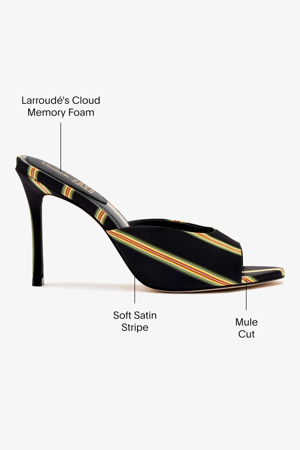 Larroud x Jonathan Cohen Mule In Black Striped Satin