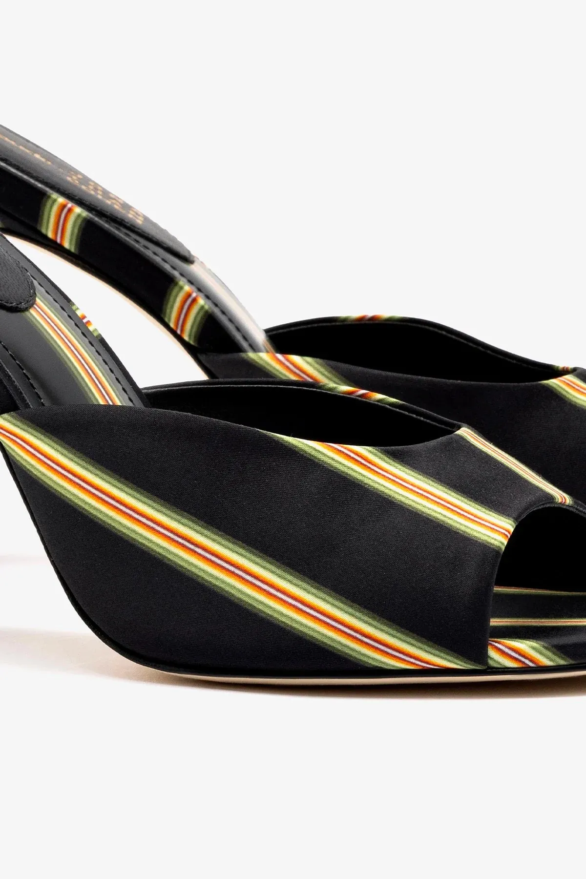 Larroud x Jonathan Cohen Mule In Black Striped Satin